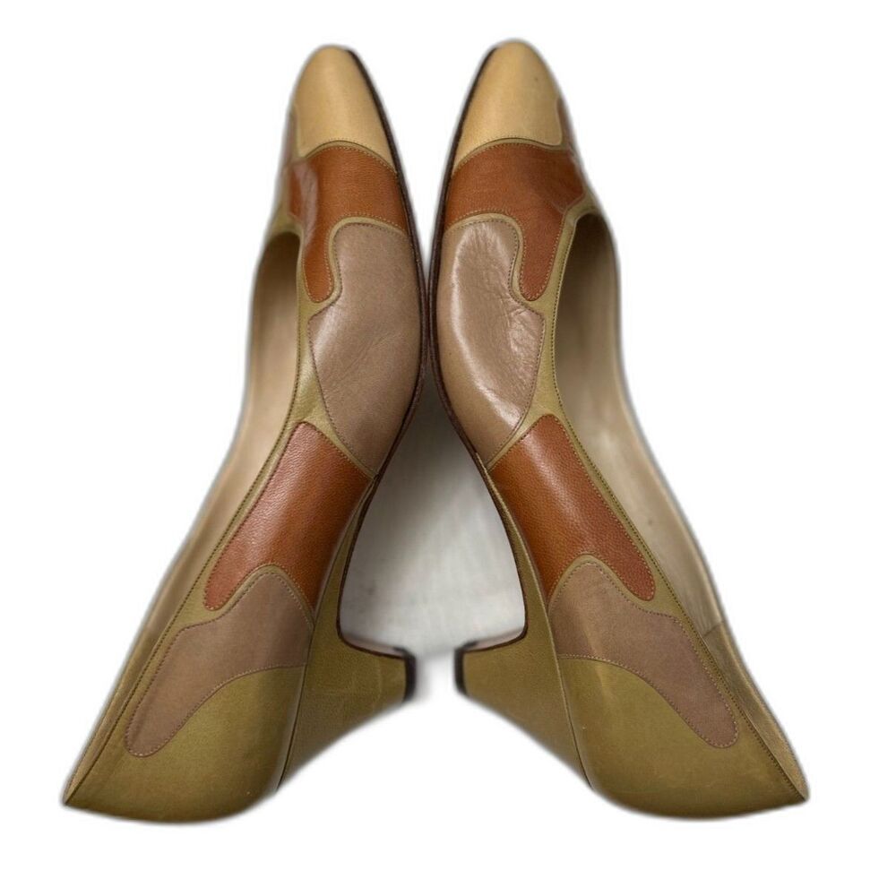Vintage BALLY Low Cone Heel Multicolor Closed Toe Patchwork Leather Pumps - Picture 8 of 8